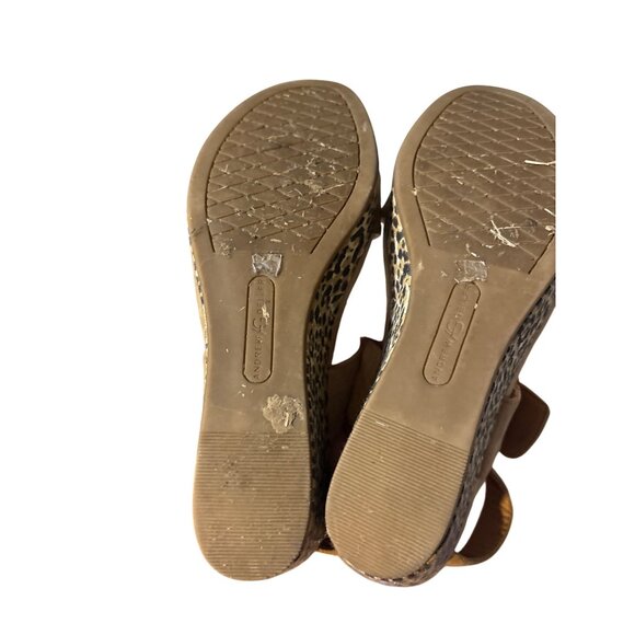 Andrew Geller Tan Suede Wedge Sandals With Leopard Print Platform Size 6.5M - Picture 7 of 8